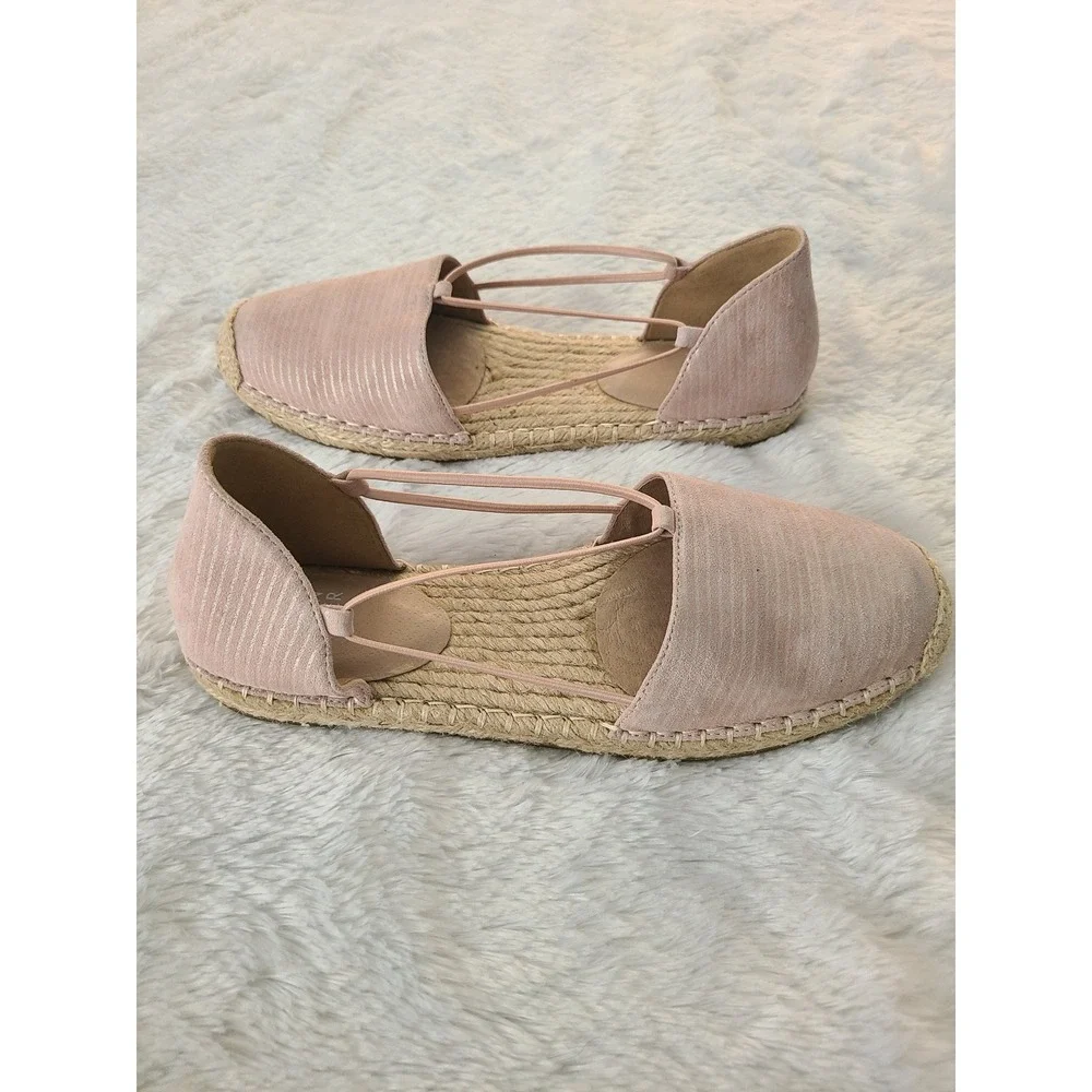 Eileen Fisher Womens Suede Metallic Stripe Espadrille Flats Blush Pink Size 8.5